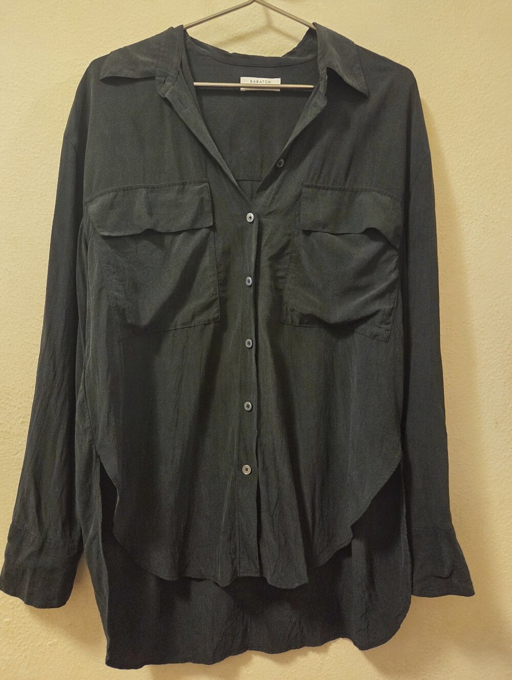 Babaton Aritzia Black Silk Blend Button Down Shirt